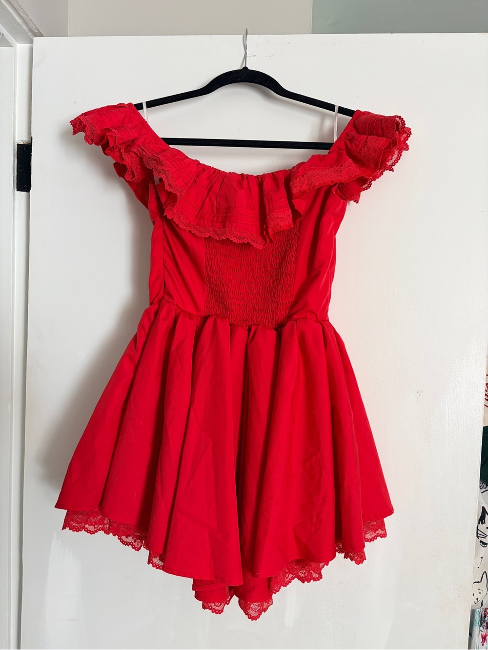 Red Ruffle Off-Shoulder Party Dress - Picture 2 of 2
